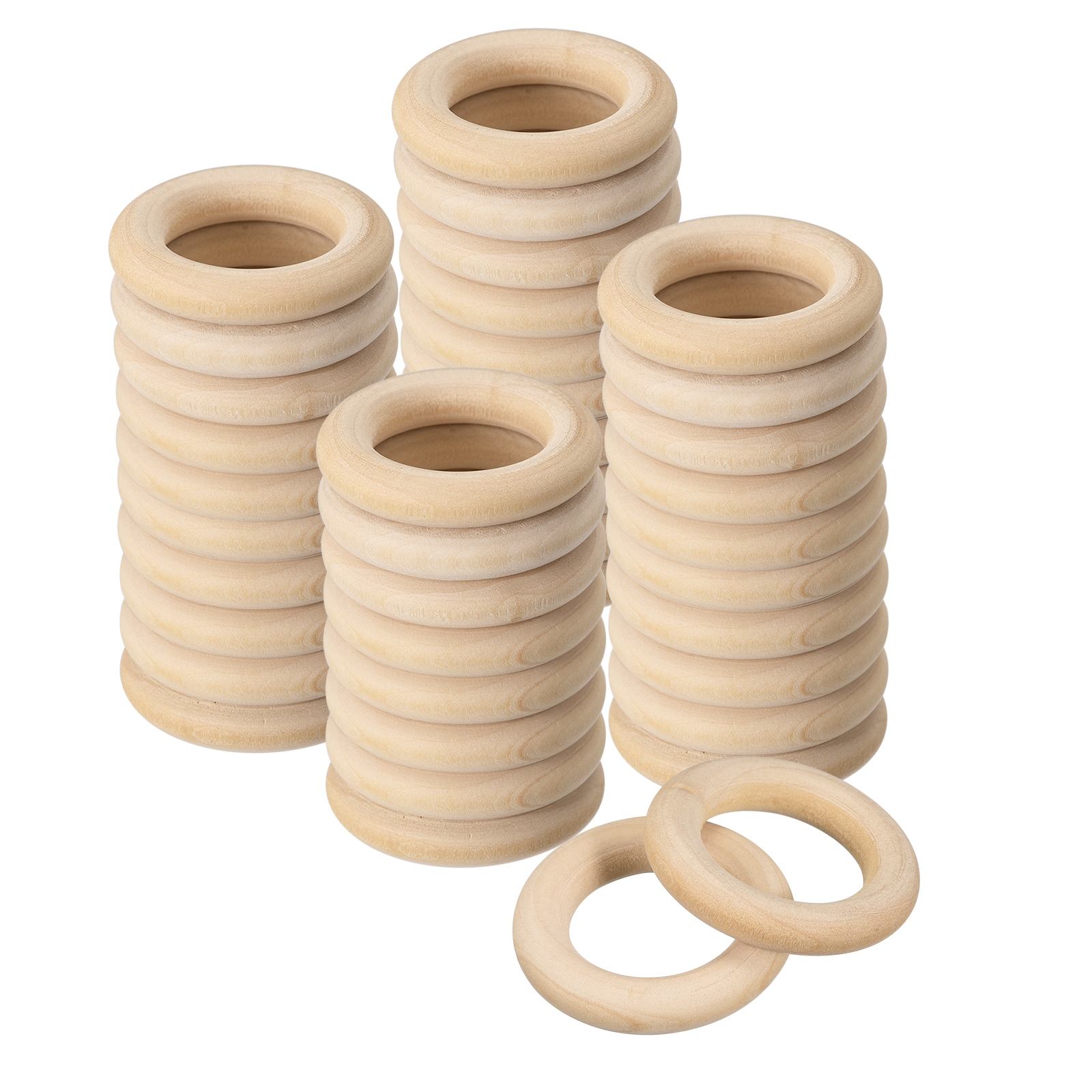 Unique Bargains - 100pcs 30mm(1.2-Inch) Natural Wood Rings 6mm Thick Smooth Unfinished Wooden Cir...