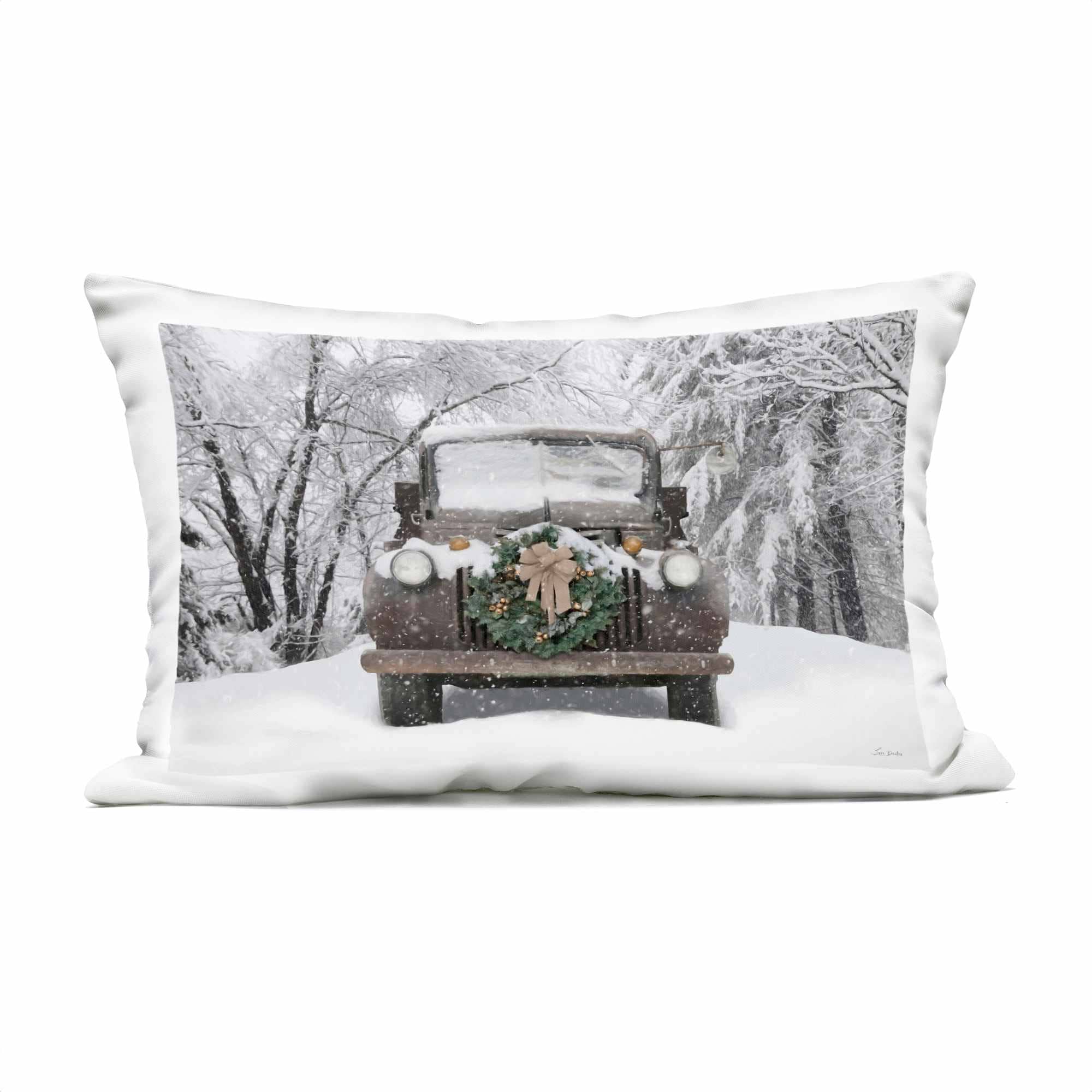 Stupell Industries  Wreathed Truck in Snow Outdoor Printed Pillow design by Lori Deiter