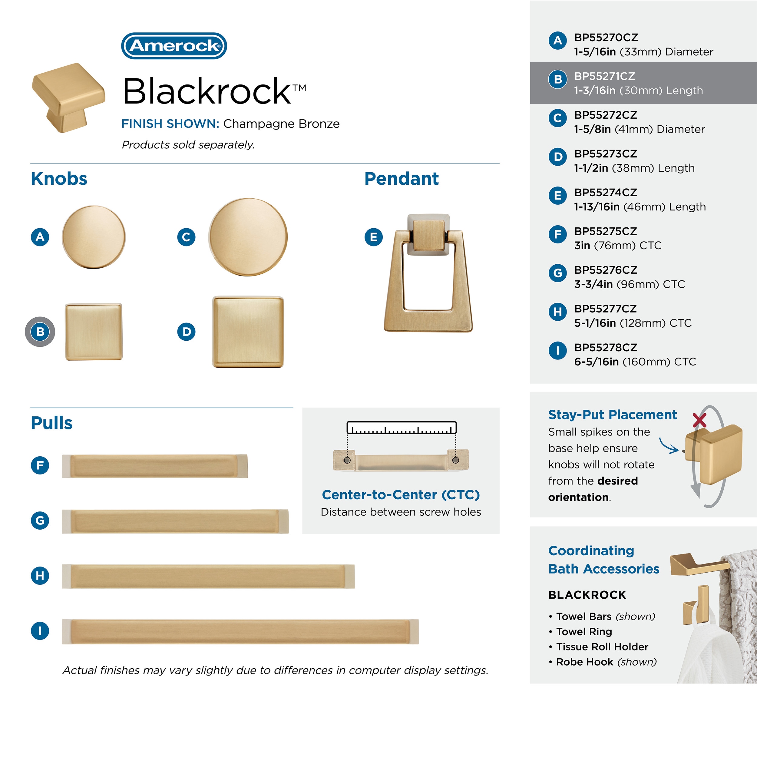 Amerock Blackrock 1-3/16-in Champagne Bronze Square Contemporary