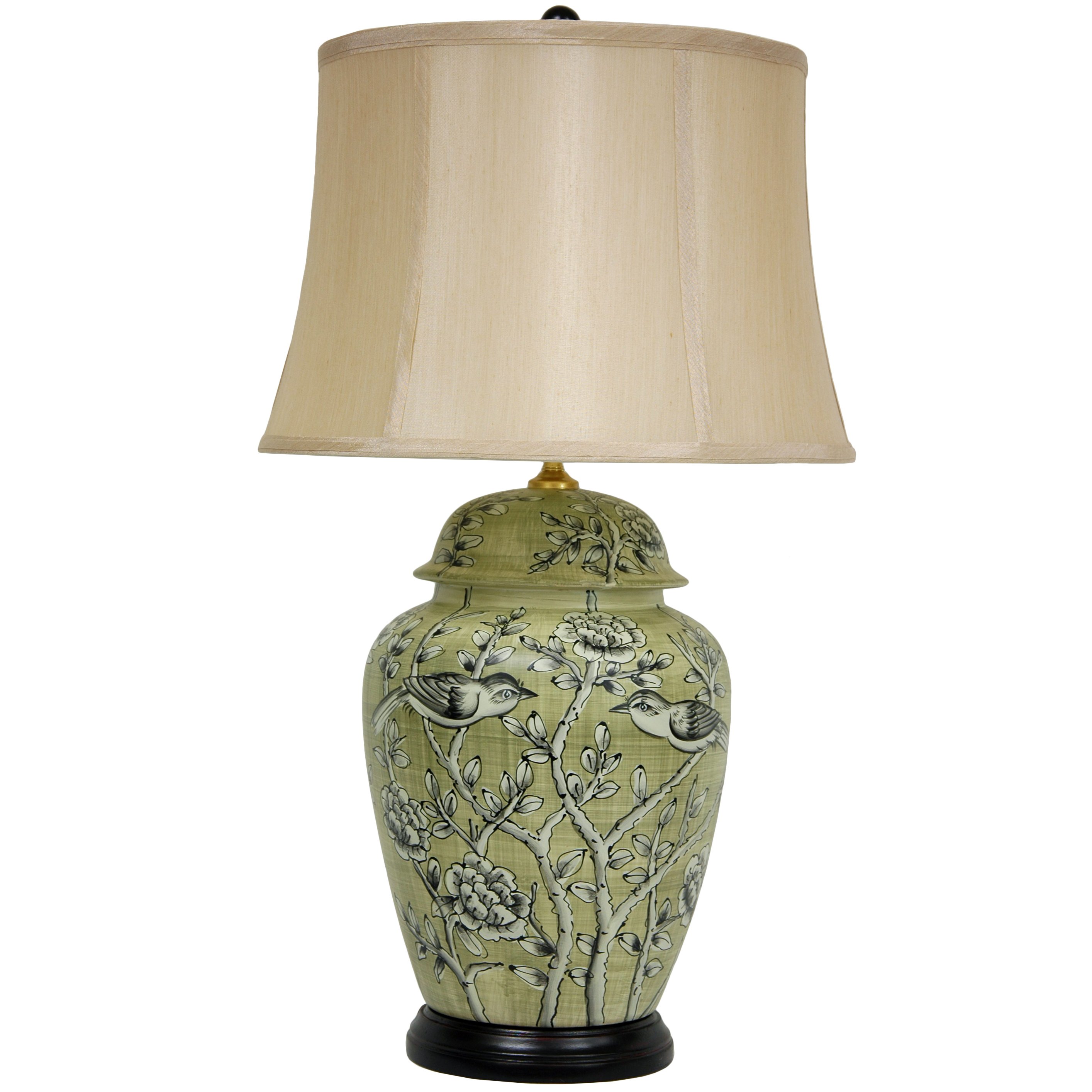 Red Lantern JCO-X8929-8771 Oriental Furniture 25-Inches Green 3-way Table Lamp with Fabric Shade
