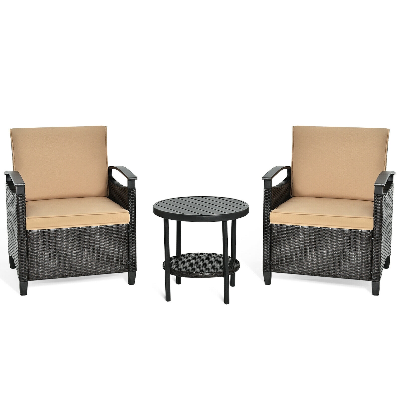 WELLFOR GIS1162107463 3 -Piece Rattan Patio Conversation Set with Brown Cushions