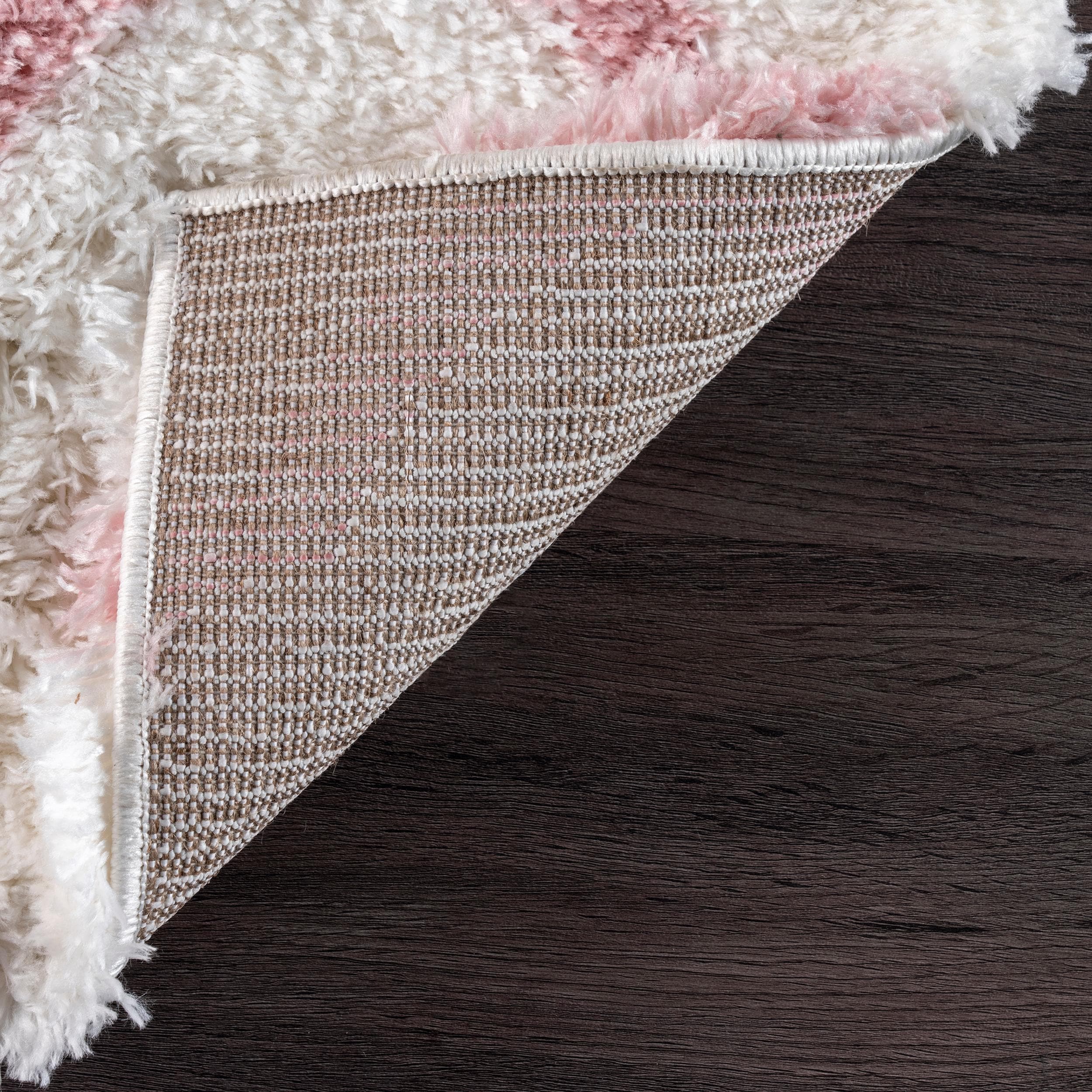 Pink and White Trellis Shag Kids Area Rug 5' x 7'