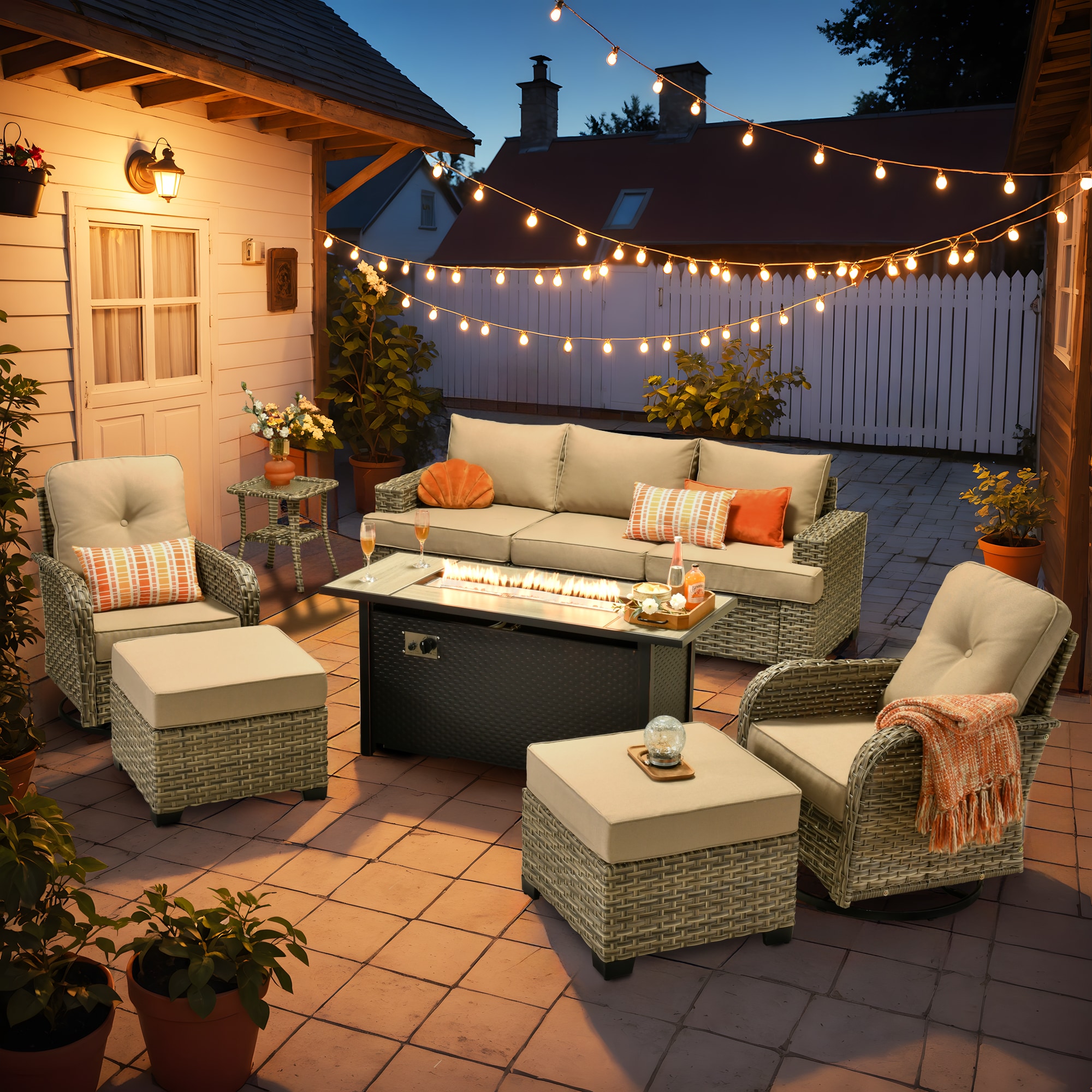 XIZZI XITBS6010C4-VNCI53FP Agate 10 -Piece Rattan Patio Sofa Conversation Set with Off-white Cushions