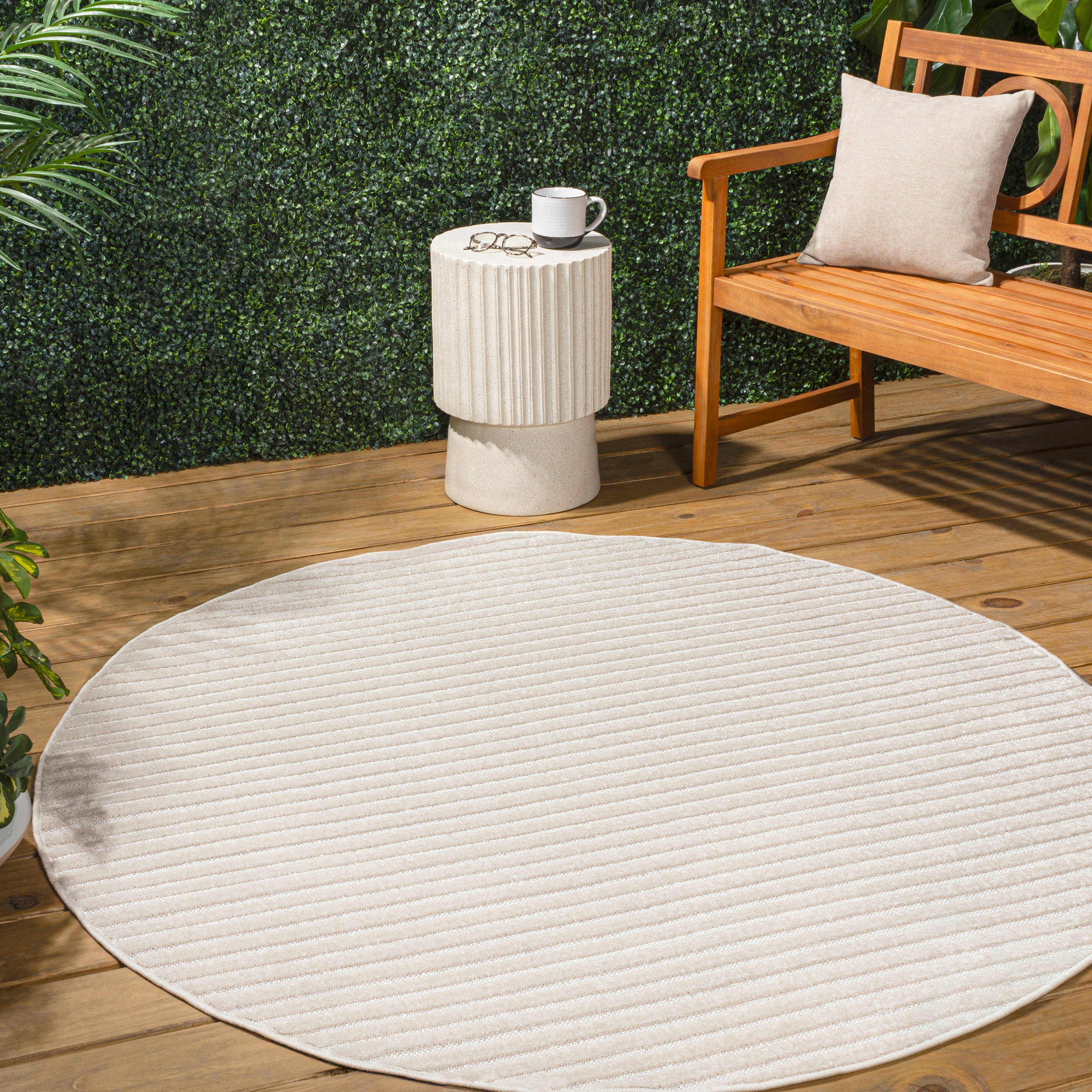 JONATHAN  Y SCN102B-8R SCANDINAVIAN Aarhus High-Low Minimalist Scandi Striped 8 x 8 (ft) Polypropylene Ivory/Cream Round Indoor Stripe Mid-Century Modern Area rug