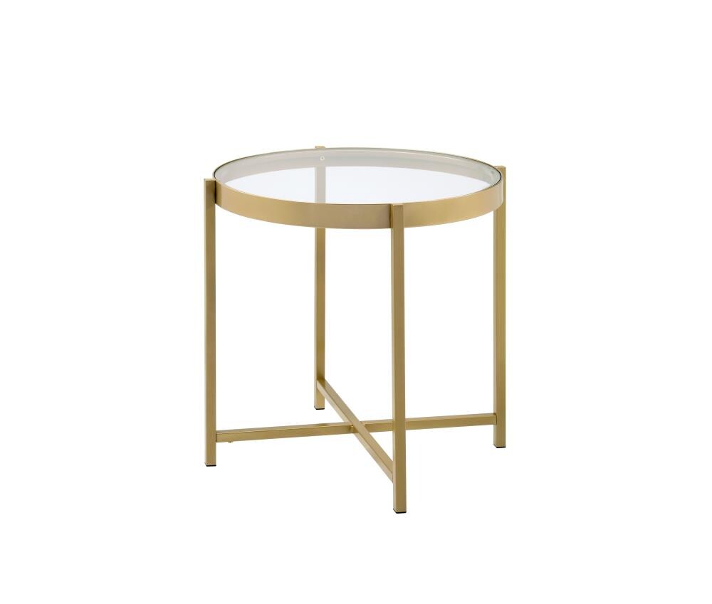ACME FURNITURE 82307 Charrot 24-in W x 24-in H Gold Glass Round Modern End Table Assembly Required