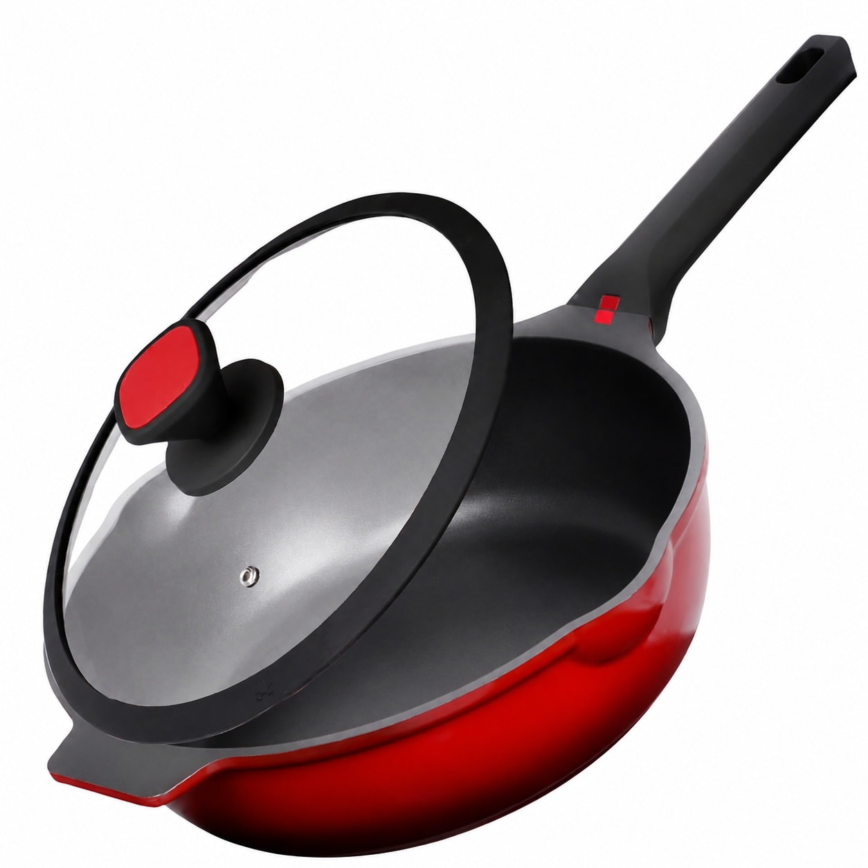 Aoibox 12 in 5 5 Qt Ruby Red Cast Aluminum Nonstick Deep Frying Pan with Silicone Lid Induction Ready Pan #LABMC0MJ