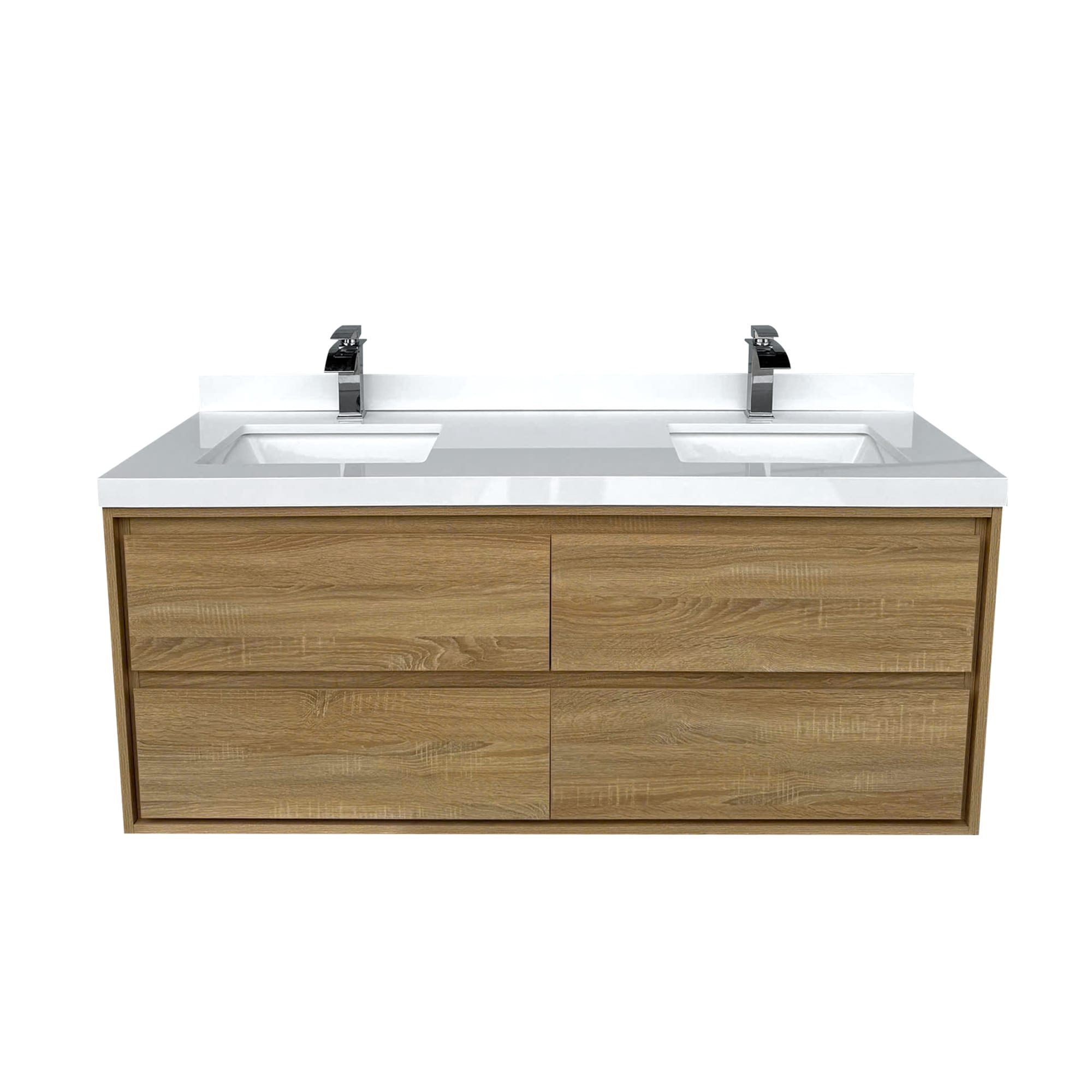 Pre-Assembled 60-in Natural Wood Undermount Double Sink Bathroom Vanity with White Engineered Marble Top