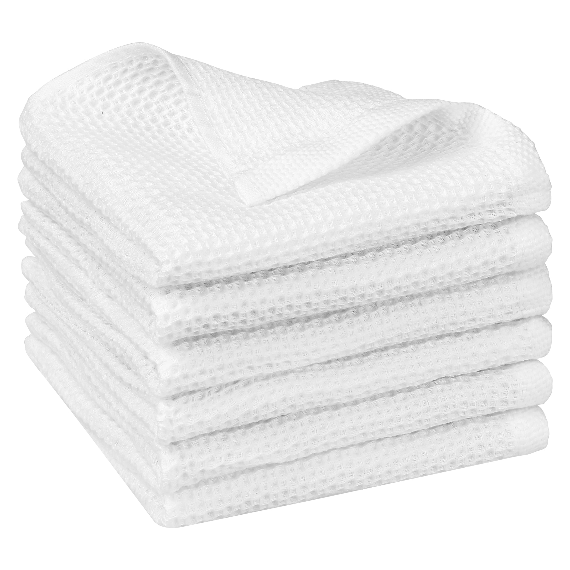 Unique Bargains 100-Percent Cotton Dish Clothes Double-Sided Waffle Weave Kitchen Towels Absorbent Kitchen Dish Cloths 14-in x 14-in 6pcs White