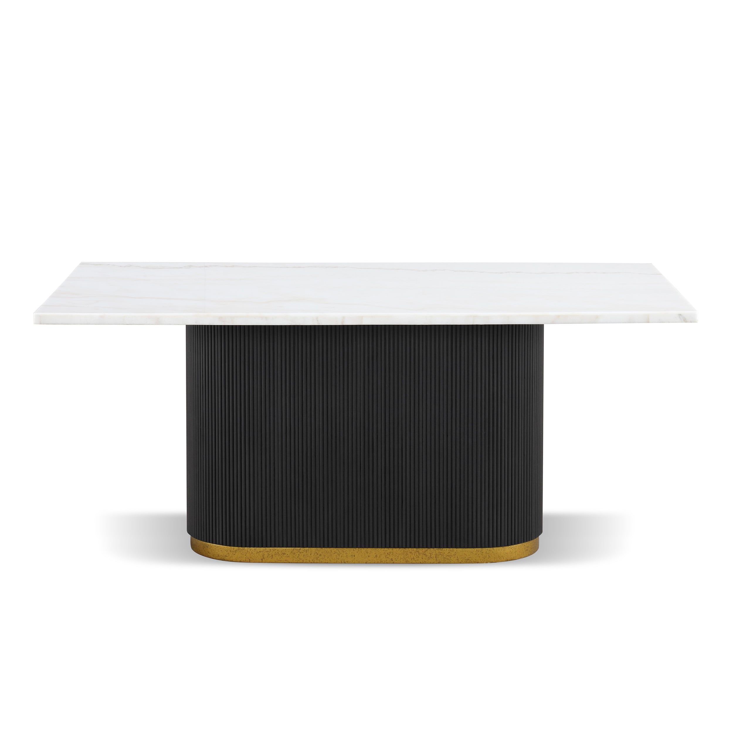 Modern Black and White Marble Top Dining Table with Gold Trim