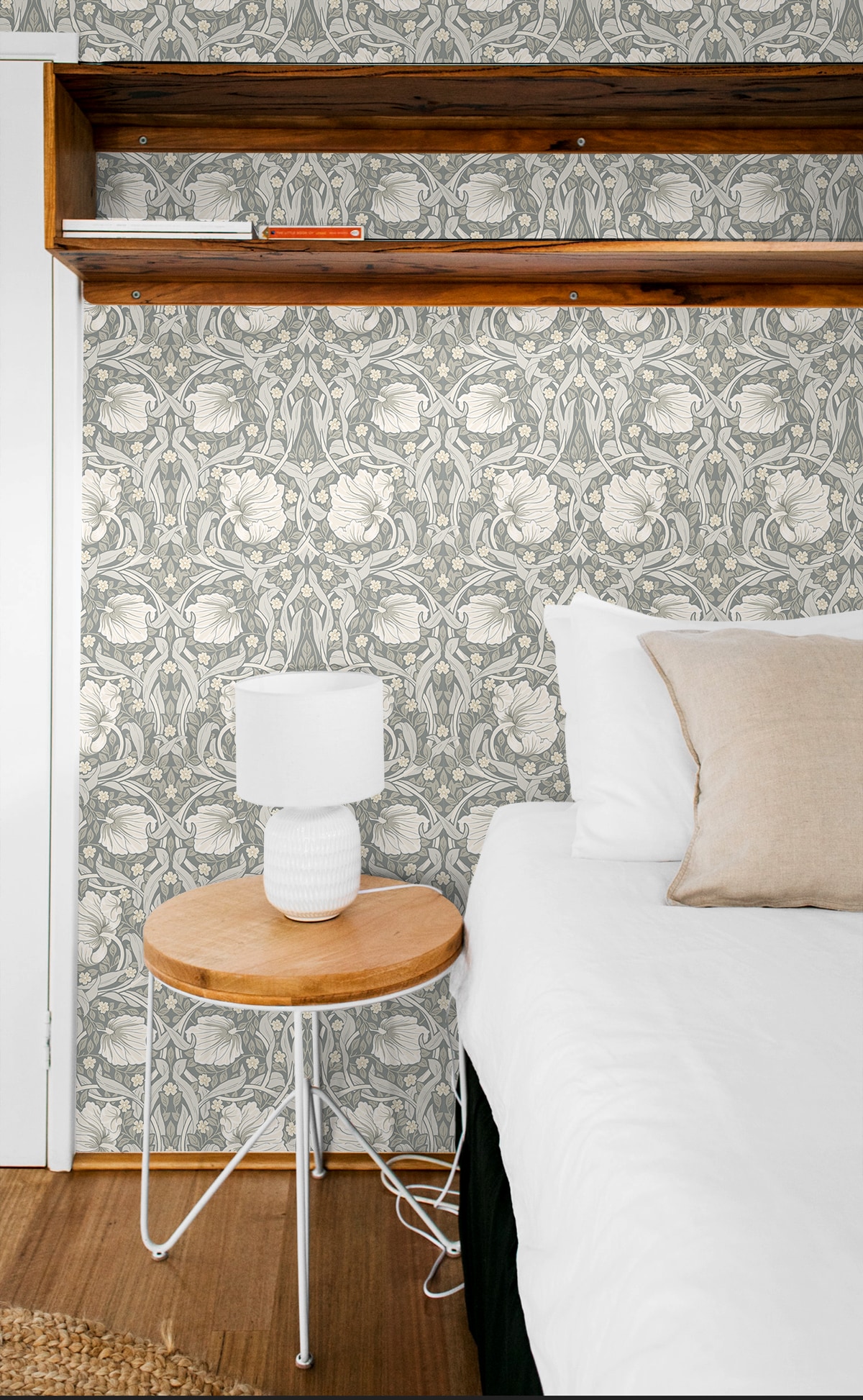 Alloy Grey and Alabaster Floral Vinyl Peel and Stick Wallpaper