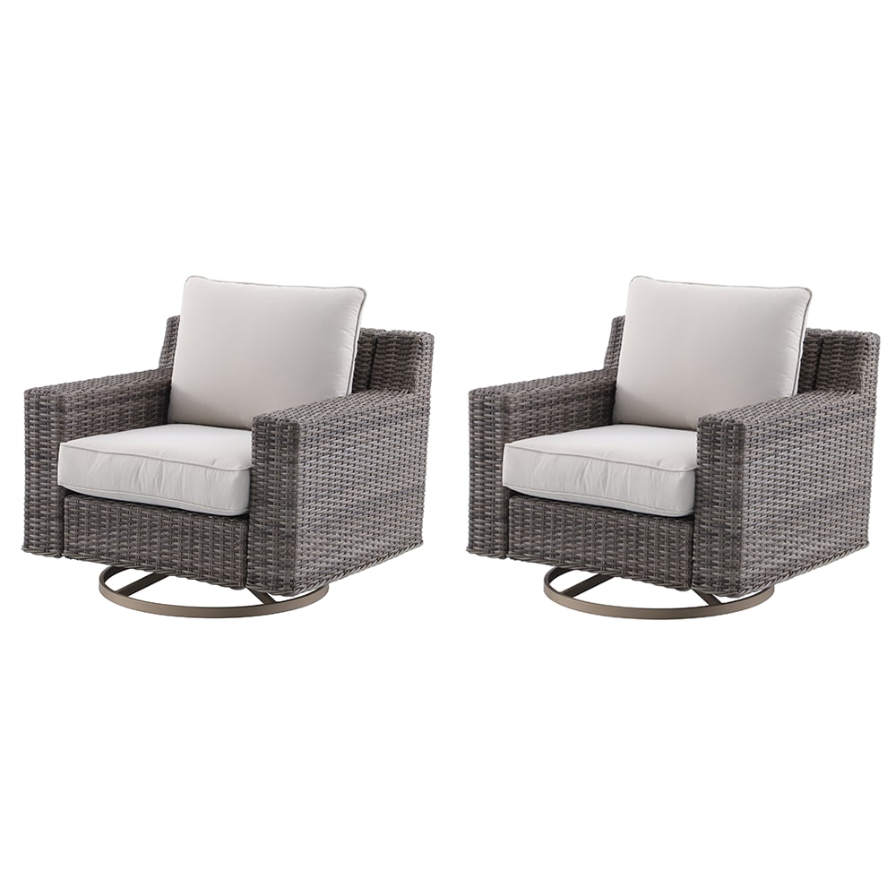 allen + roth FRS81527S-1 Miles Park Set of 2 Woven Tan Steel Frame Swivel rocker Conversation Chair with Cream Cushioned Seat