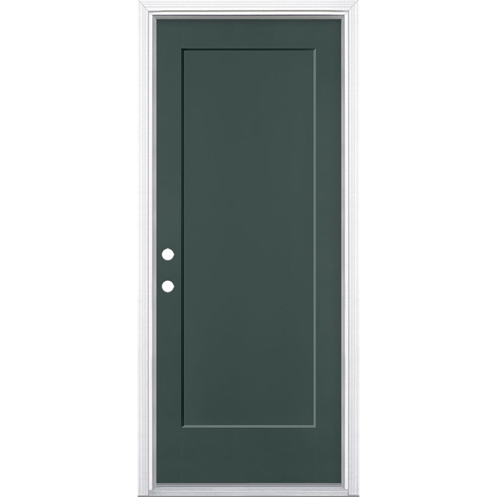 Masonite 5204227 Lincoln Park 32-in x 80-in x 4-9/16-in Fiberglass No glass Right-hand inswing Evergreen Painted Prehung Single door Front Door with Brickmould Insulating core