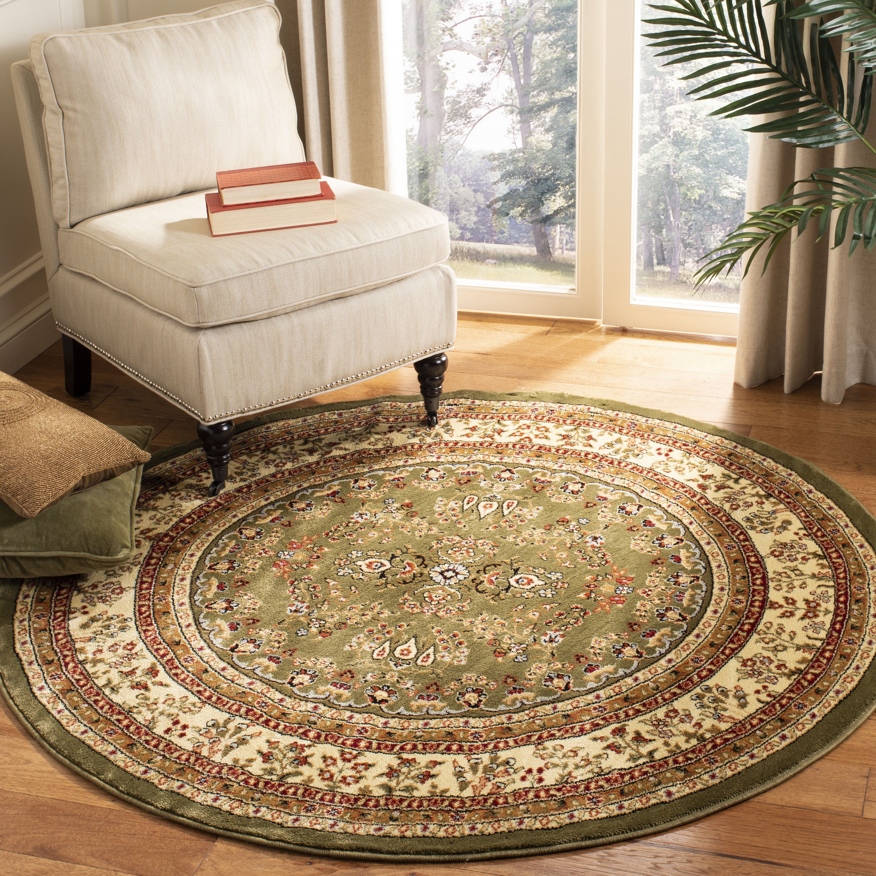 Safavieh LNH331C-8R Lyndhurst Hamadan 8 x 8 (ft) Loomed Polypropylene Sage/Ivory Round Indoor Floral/Botanical Oriental Area rug