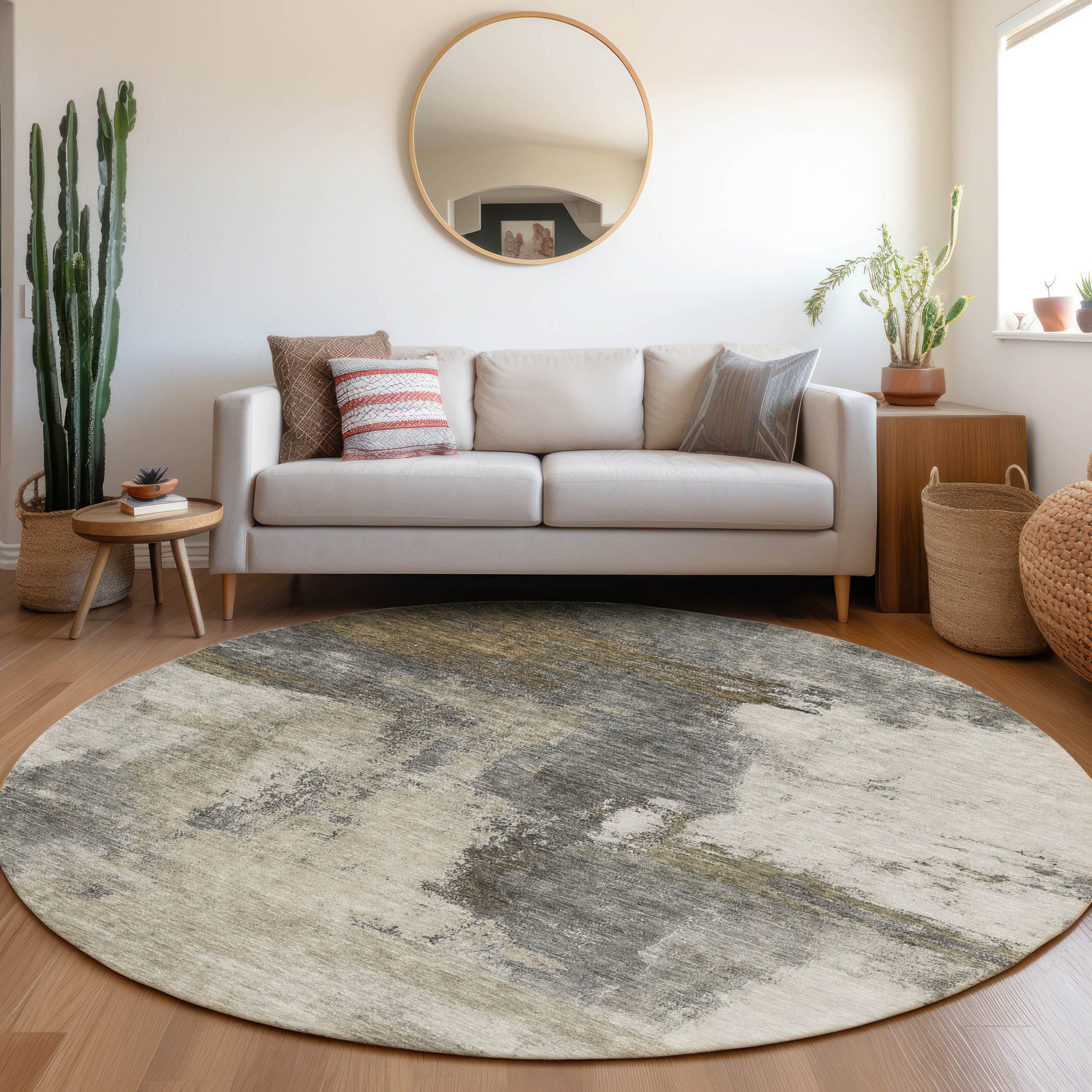 Addison Rugs ACN1068GY8RO Chantille ACN1068GY 8 x 8 (ft) Polyester Gray Round Indoor/Outdoor Geometric Machine washable Area rug
