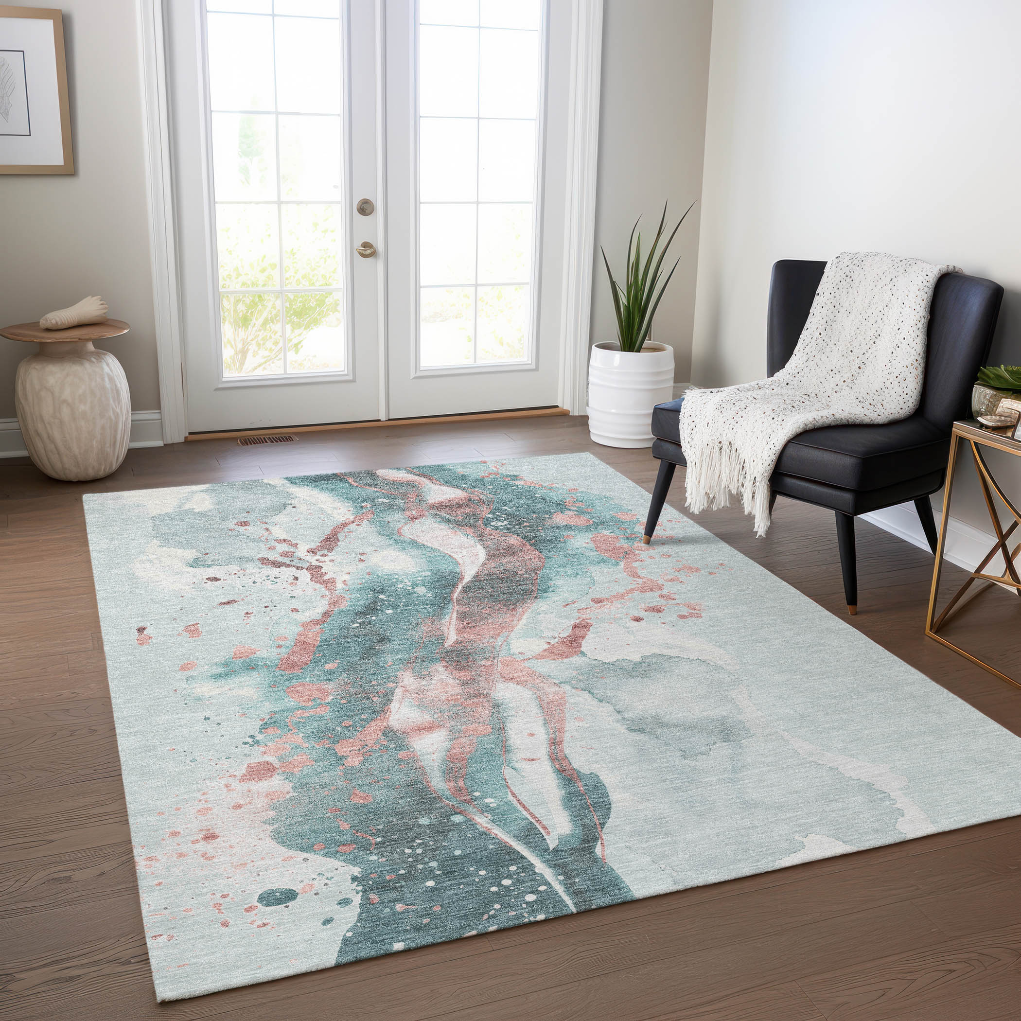 Addison Rugs ACN1527TE5X8 Chantille ACN1527TE 5 x 7 (ft) Polyester Teal Rectangular Indoor/Outdoor Geometric Machine washable Area rug