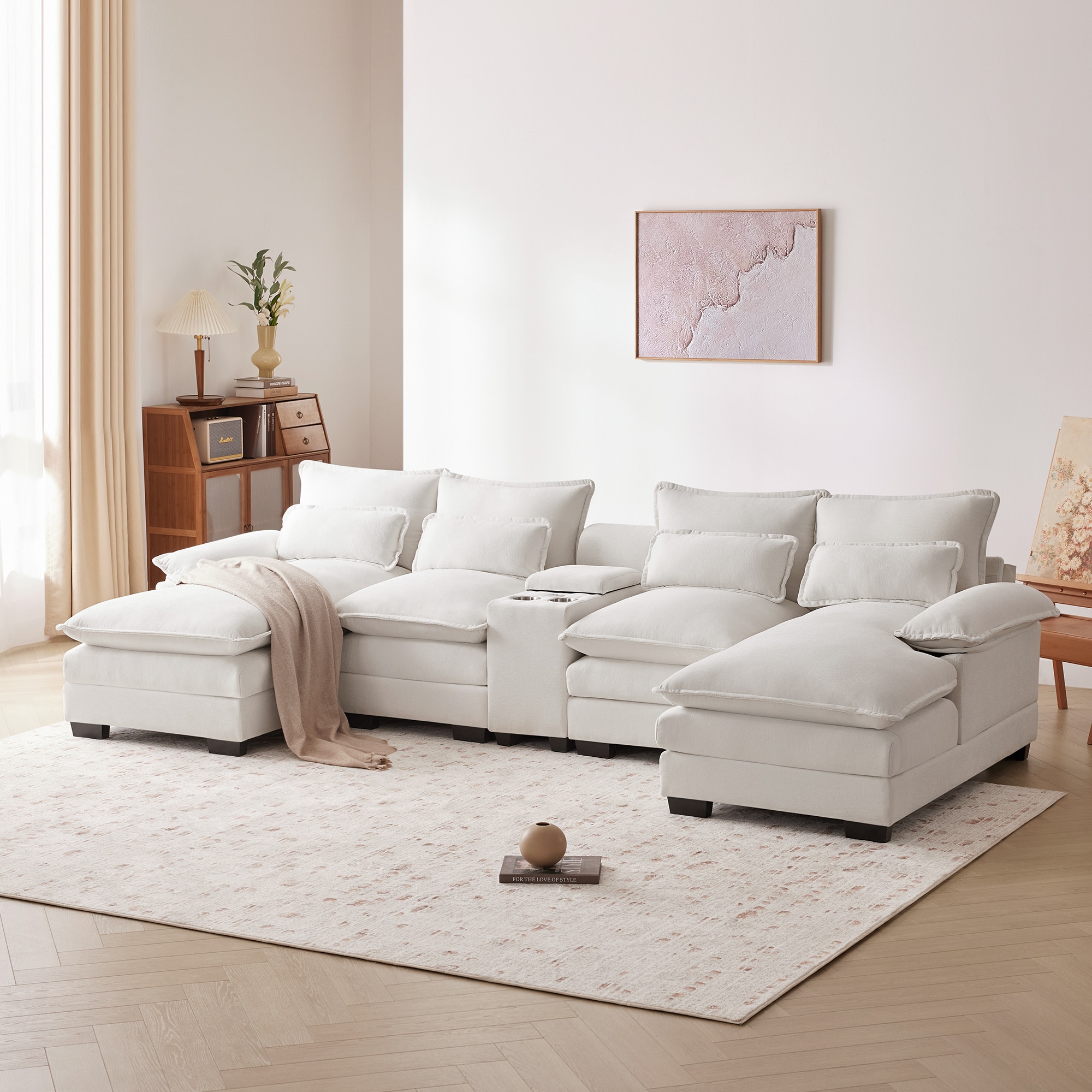 Xspracer ML-SF804GA 123-in W Casual White Chenille 6+seats Sectional arm with tablet