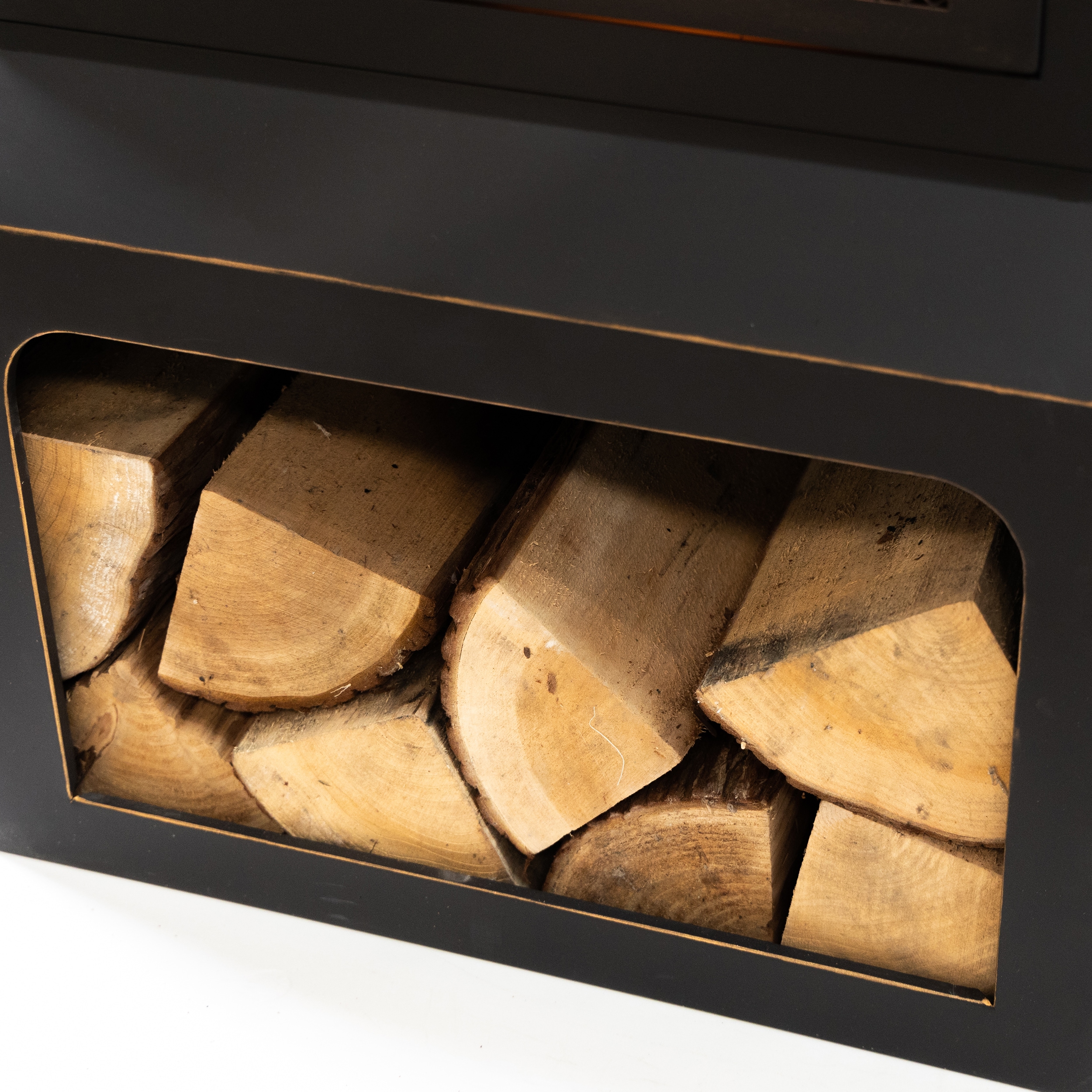 Black Steel Wood Burning Fire Pit with Log Storage