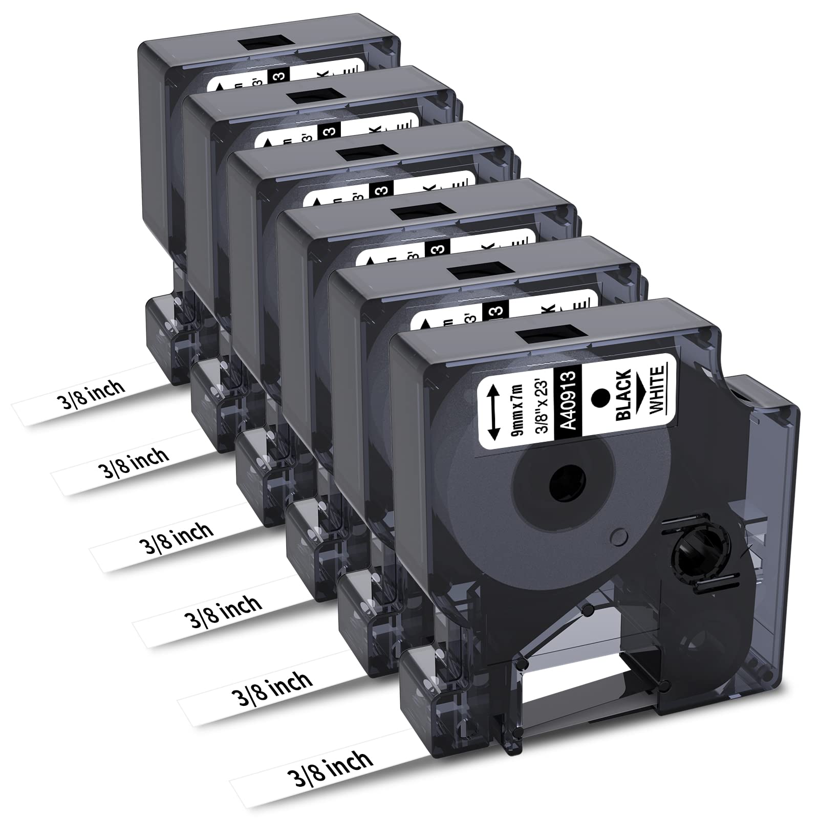 Anqtovp  6 Pack Compatible Dymo 41913 40913 3 8 Inch D1 Label Tape Black on White 9mm Refills S0720680 for DYMO LabelManager 160 280 360D Label