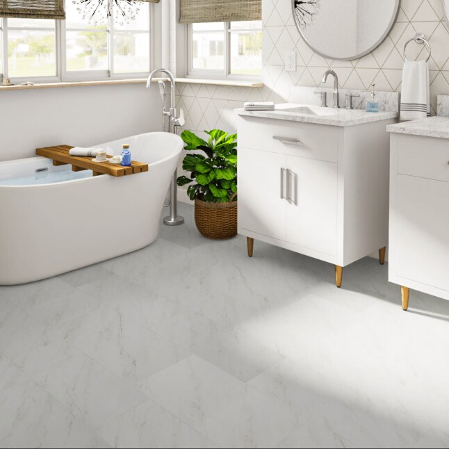 Style Selections Grecian Marble White Marble Look 4-mil x 12-in W x 24-in L Groutable Water Resistant Peel and Stick Luxury Vinyl Tile Flooring (2-sq ft/ Piece)