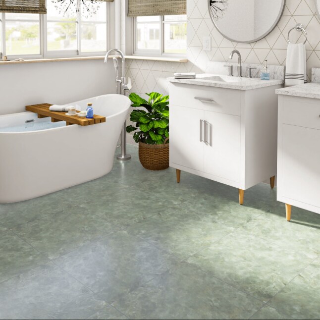 Perfection Floor Tile (Sample) Gemstone Collection Verde Stone/Satin Water Resistant Marble Look Interlocking Vinyl Tile