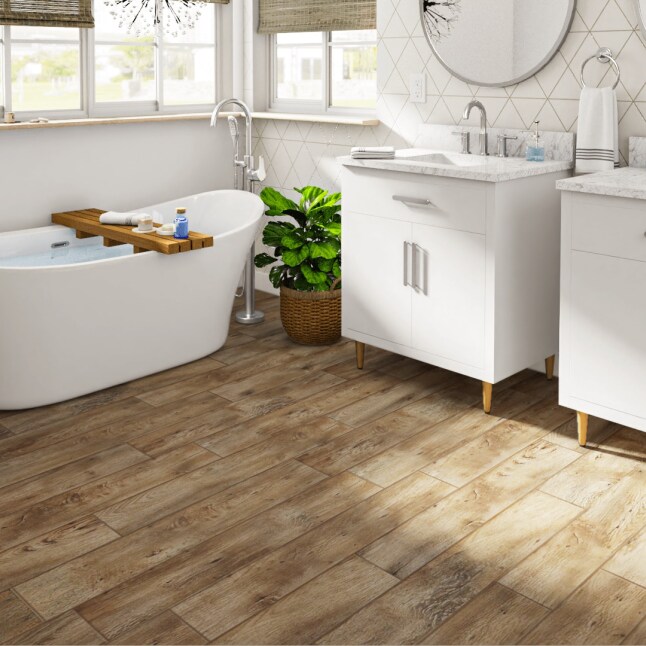Style Selections Providence Oak Brown Wood Look 10-mil x 12-ft W Waterproof Cut-to-length Vinyl Sheet Flooring