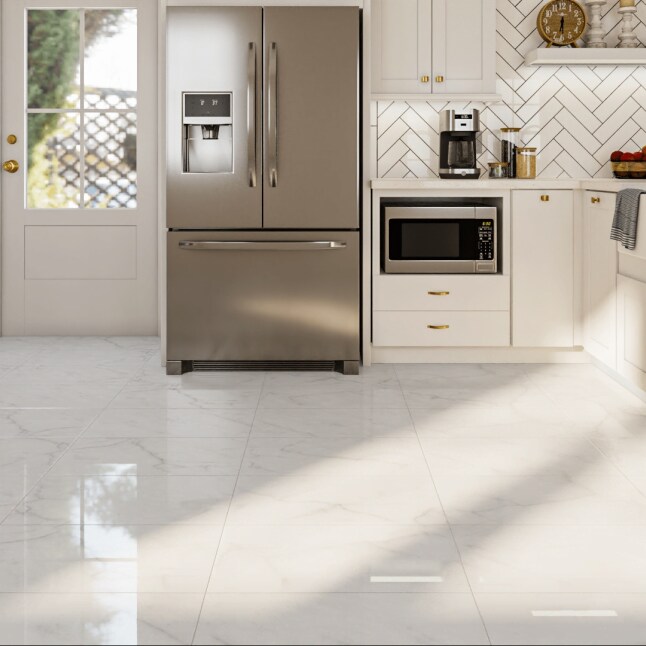 Satori Bianco Glacier 12-in x 24-in Polished Natural Stone Marble Look Tile