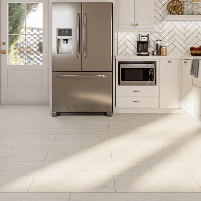 CERAMICAS TESANY Piedmont Bianco White 8-in x 24-in Glazed Ceramic Wood Look Floor Tile