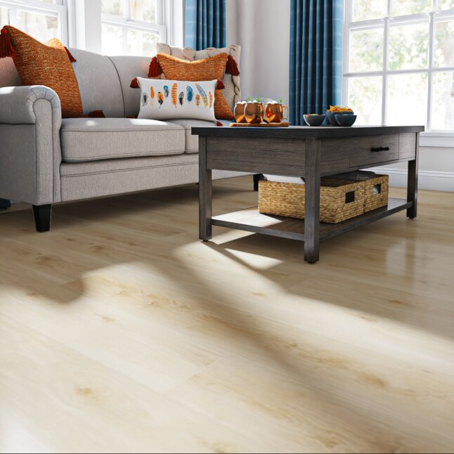 Style Selections Natural Hickory 7-in Wide x 5-1/2-mm Thick Waterproof Interlocking Luxury Vinyl Plank Flooring (18.62-sq ft) Style Selections Natural Hickory 7-in Wide x 5-1/2-mm Thick Waterproof Interlocking Luxury Vinyl Plank Flooring (18.62-sq ft)