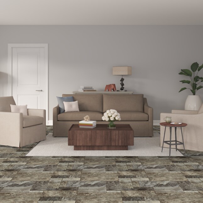 Style Selections Montfort Slate Gray Stone Look 9.84-mil x 12-ft W